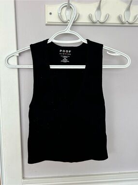 Poof! Black Ribbed V-Neck Crop Tank